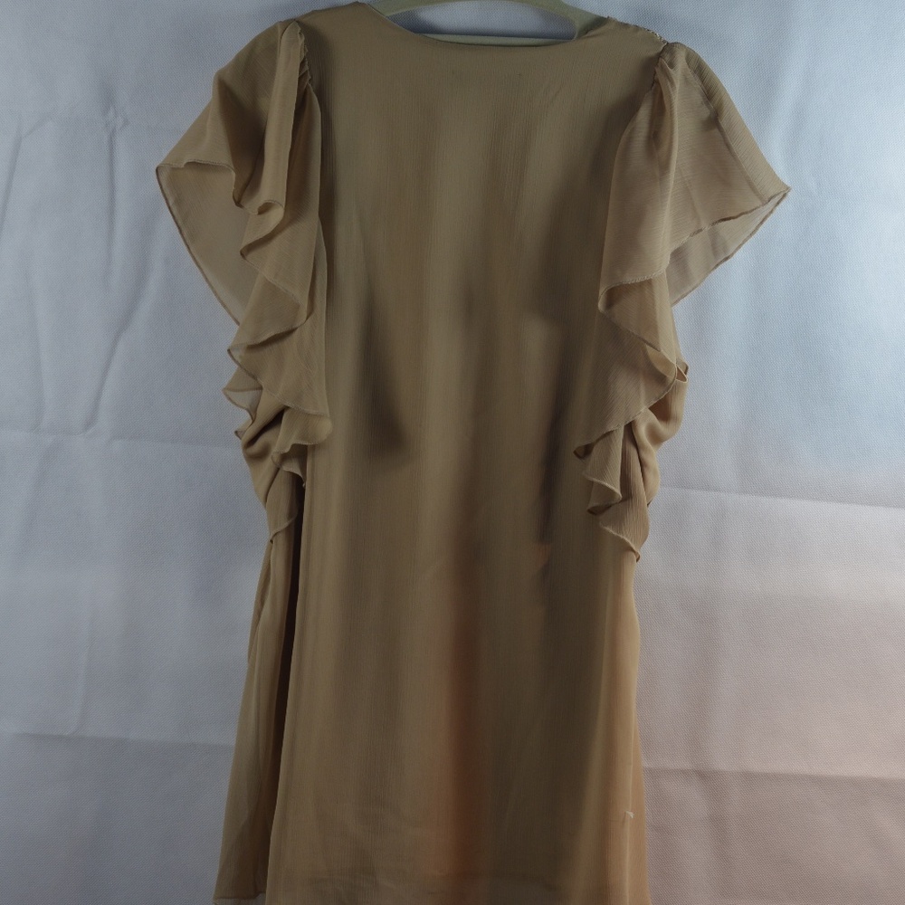 Embellished Tan Chiffon Style Top SZ L Peridot - Picture 7 of 7
